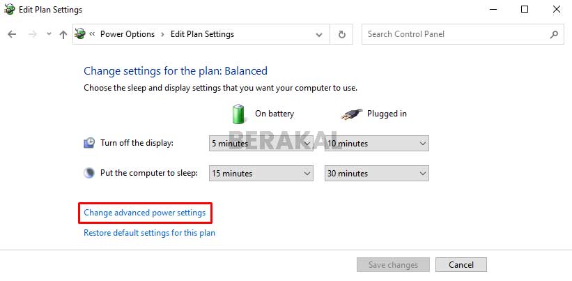 Change advanced power settings