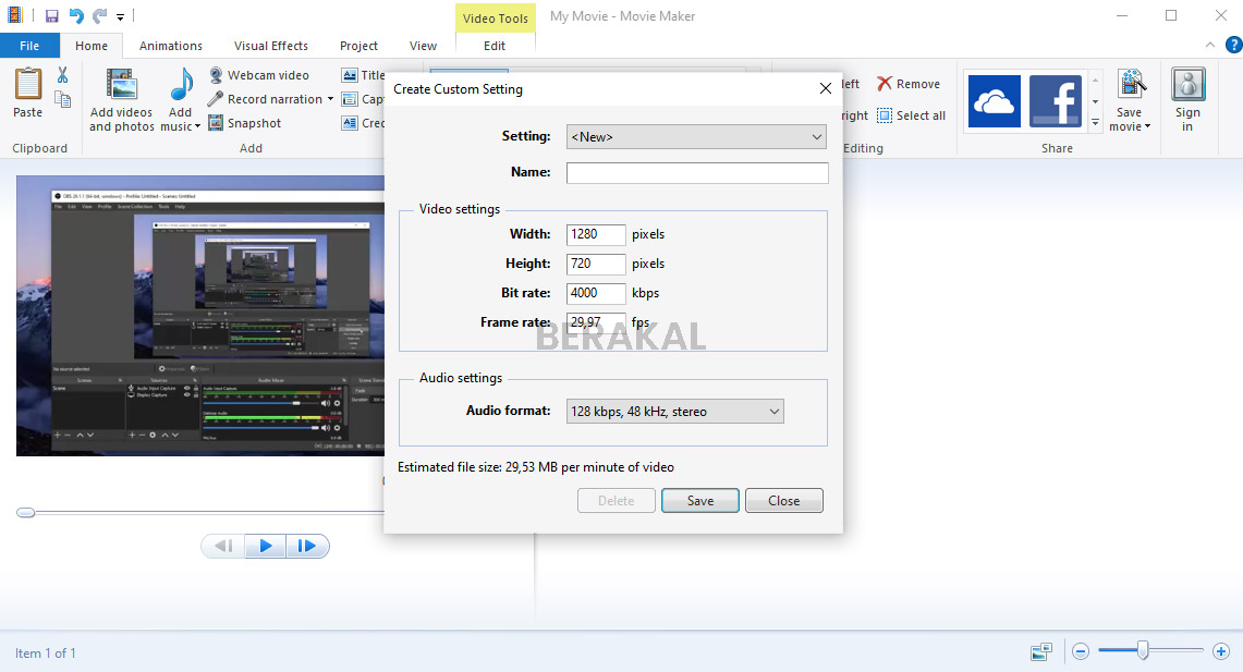 Create Custom Settings Windows Movie Maker