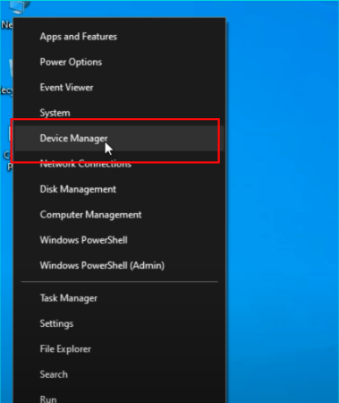 Open Davice Manager atau klik Windows + X