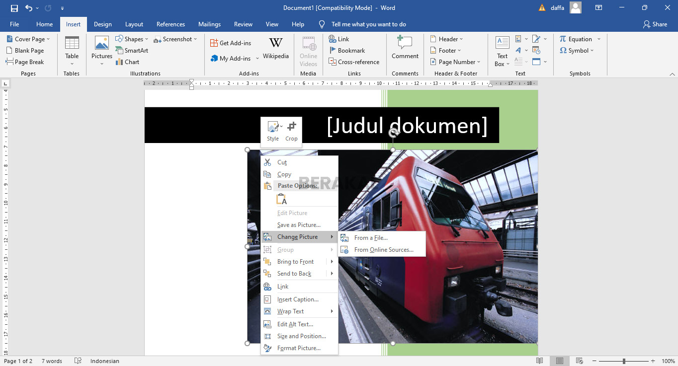 cara membuat gambar menjadi cover di word