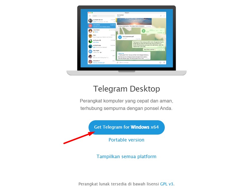 Jika sudah, selanjutnya pilihlah versi Telegram Desktop untuk PC.