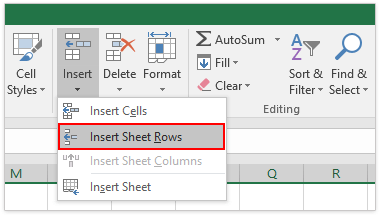Tap opsi insert, kemudian klik Insert Sheet Rows