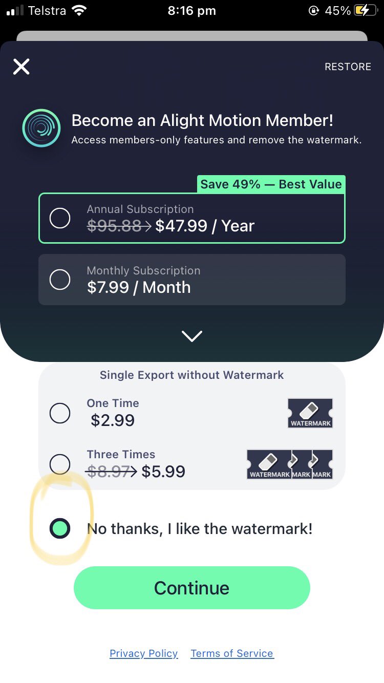 Untuk aplikasi gratis, jika muncul opsi berlangganan aplikasi silahkan pilih No thanks, I Like This Watermark. 