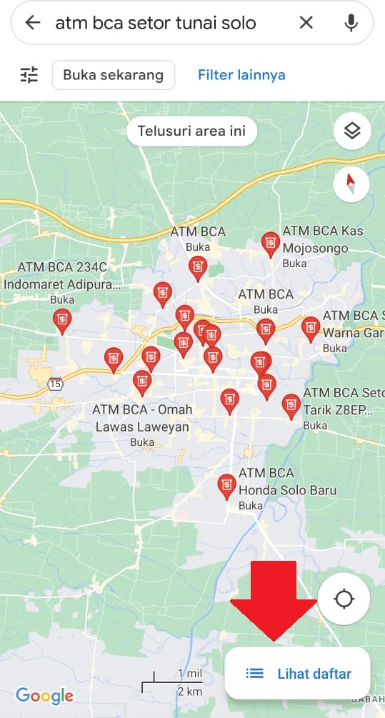 Ketik kata kunci “ATM BCA Setor Tunai Terdekat” pada kolom pencarian dan klik “Telusuri”