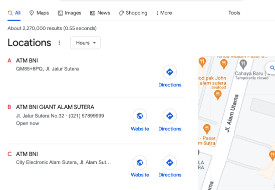 Mencari ATM Bank BNI Terdekat via Pencarian Google