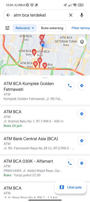 Selanjutnya akan muncul daftar ATM yang relevan dengan pencarian